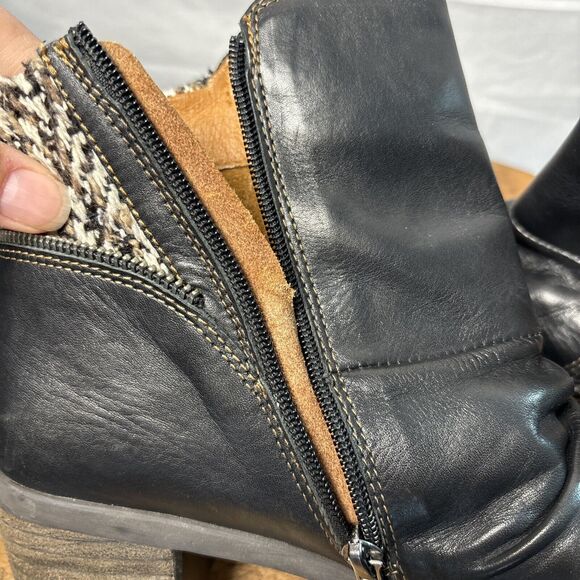 Boho Outdoor Leather Booties 7.5 Knit Cuff Side Zip Fall Ankle Boot - Picture 9 of 16